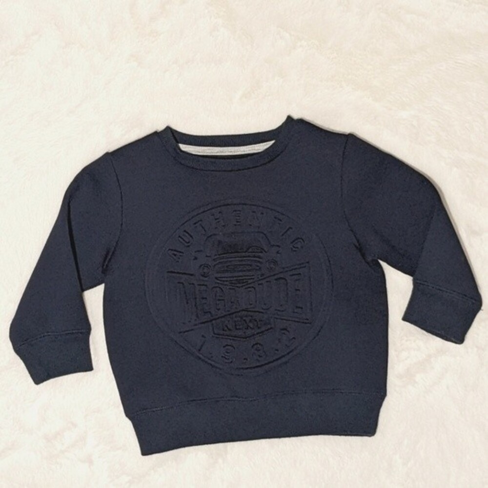 Next UK Blue Embossed Car "Mega Dude" Viscose-blend Sweatshirt 12-18m